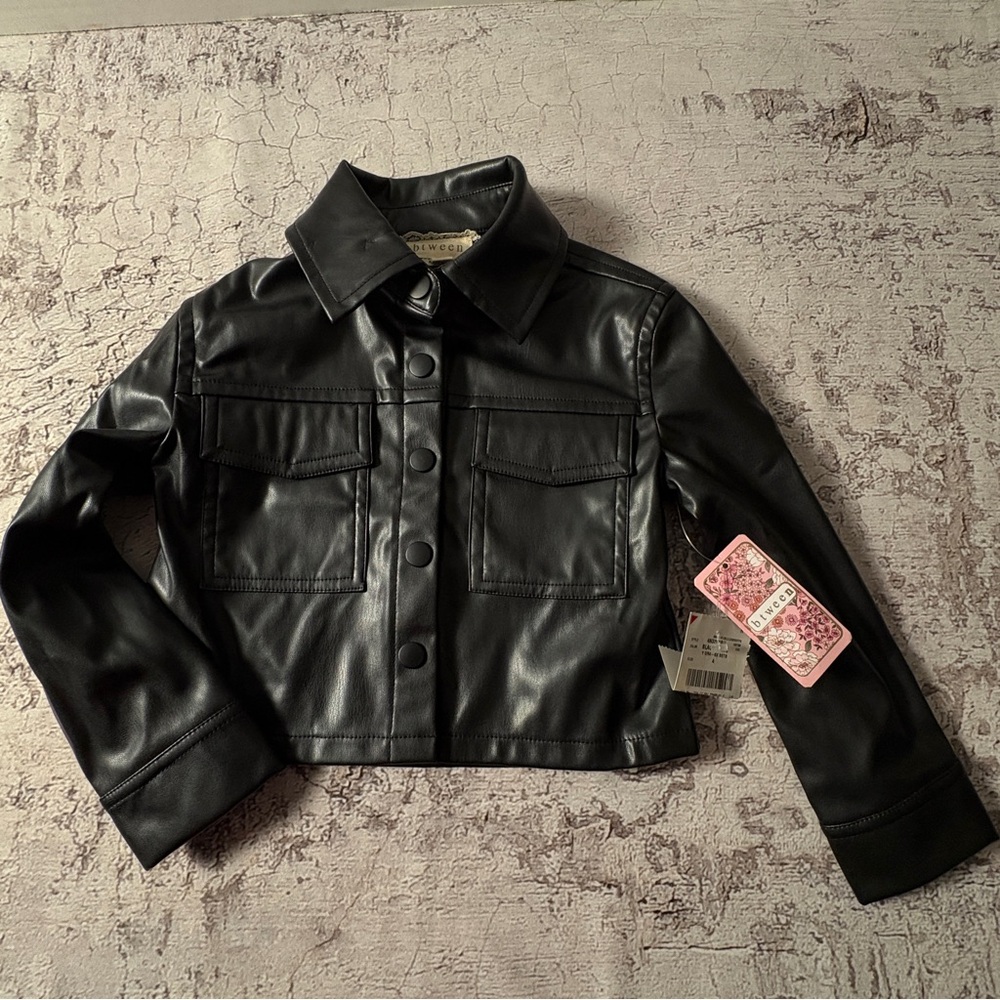Btween Girl’s “Leather”-Look Black Jacket, Size 4, NWT